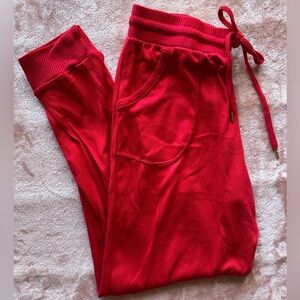 Red jogger sleep pants lightweight adju string pajama with pockets